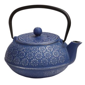 Blue Floral Cast Iron Teapot
